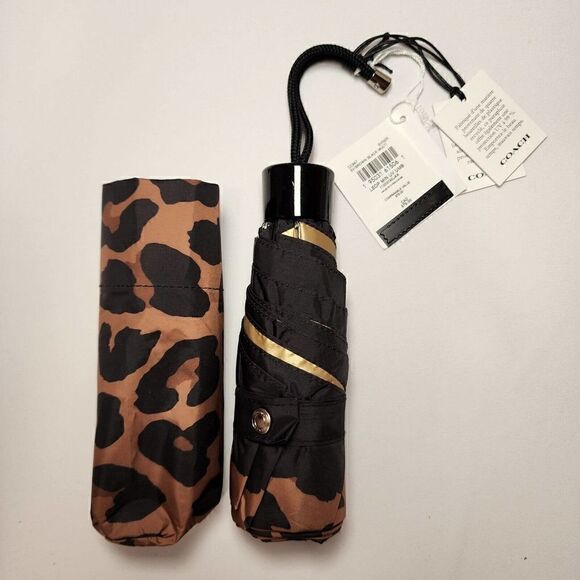 NWT Coach CC947 UV Protection Mini Umbrella In Leopard Print - Picture 2 of 2